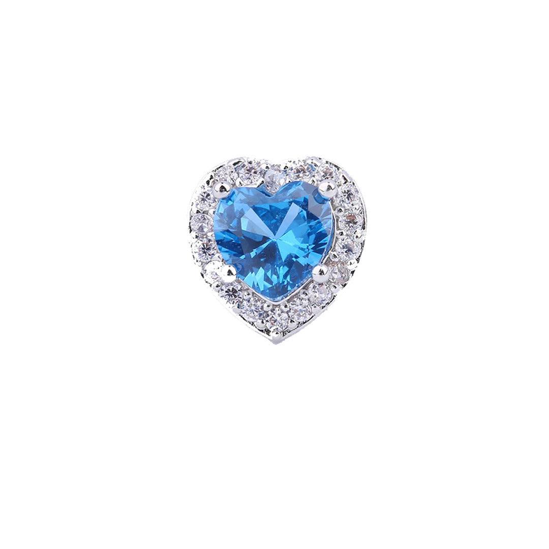 Light luxury minority heart-shaped blue zircon stud earring with electroplated finish