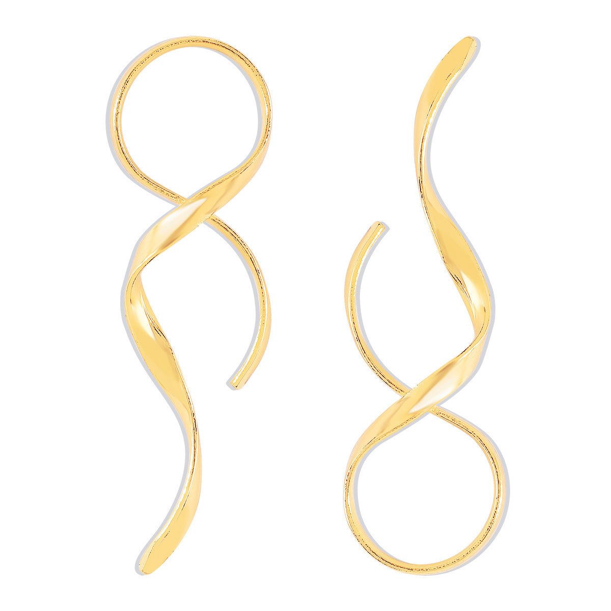 asymmetric simple gold metal earrings with twisted line design electroplated alloy