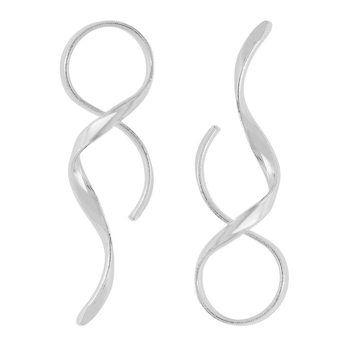 Asymmetric simple metal earrings with twisted line design in silver alloy electroplated finish
