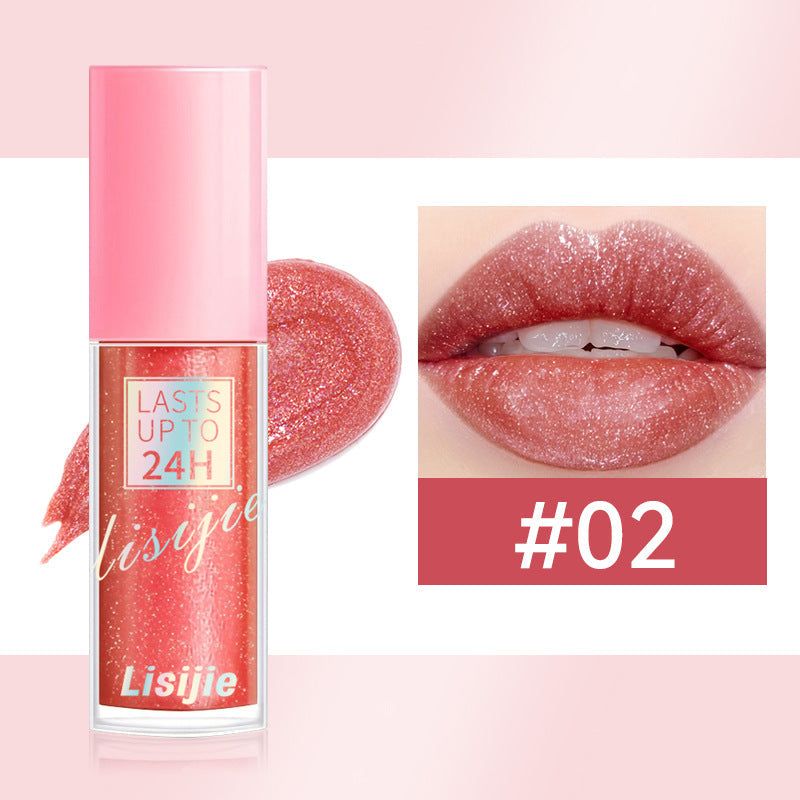 Long-lasting luxury lipstick in shimmering pink shade with 24-hour wear and moisturizing formula