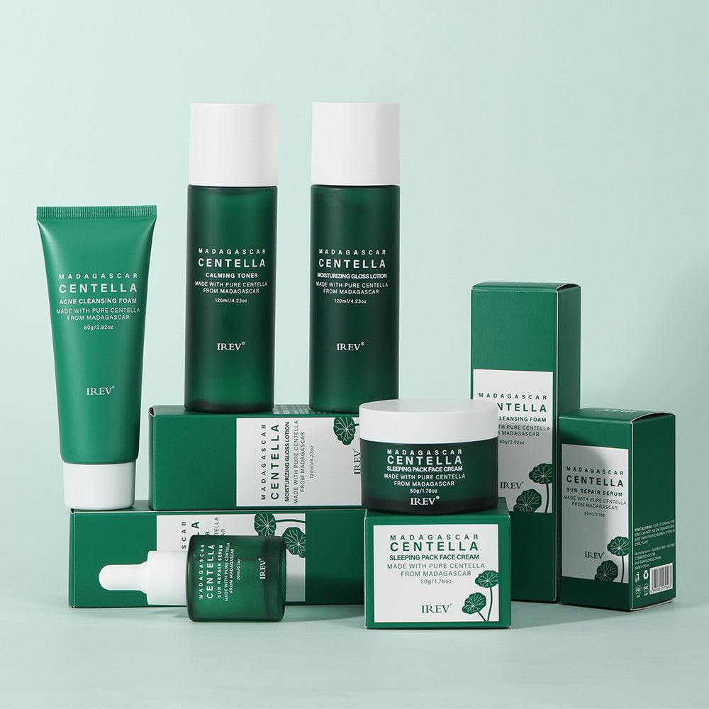 Snow Grass Skincare Set with Madagascar Centella products including cleansing foam, toner, emulsion, and cream