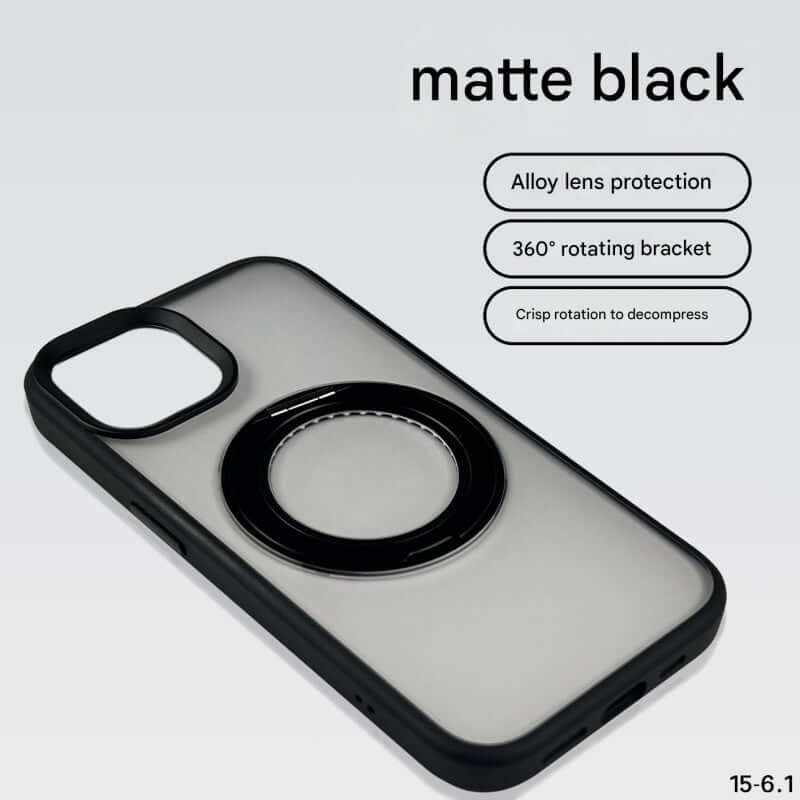 Matte black 15PRO360 rotating bracket phone case with alloy lens protection and 360-degree rotation