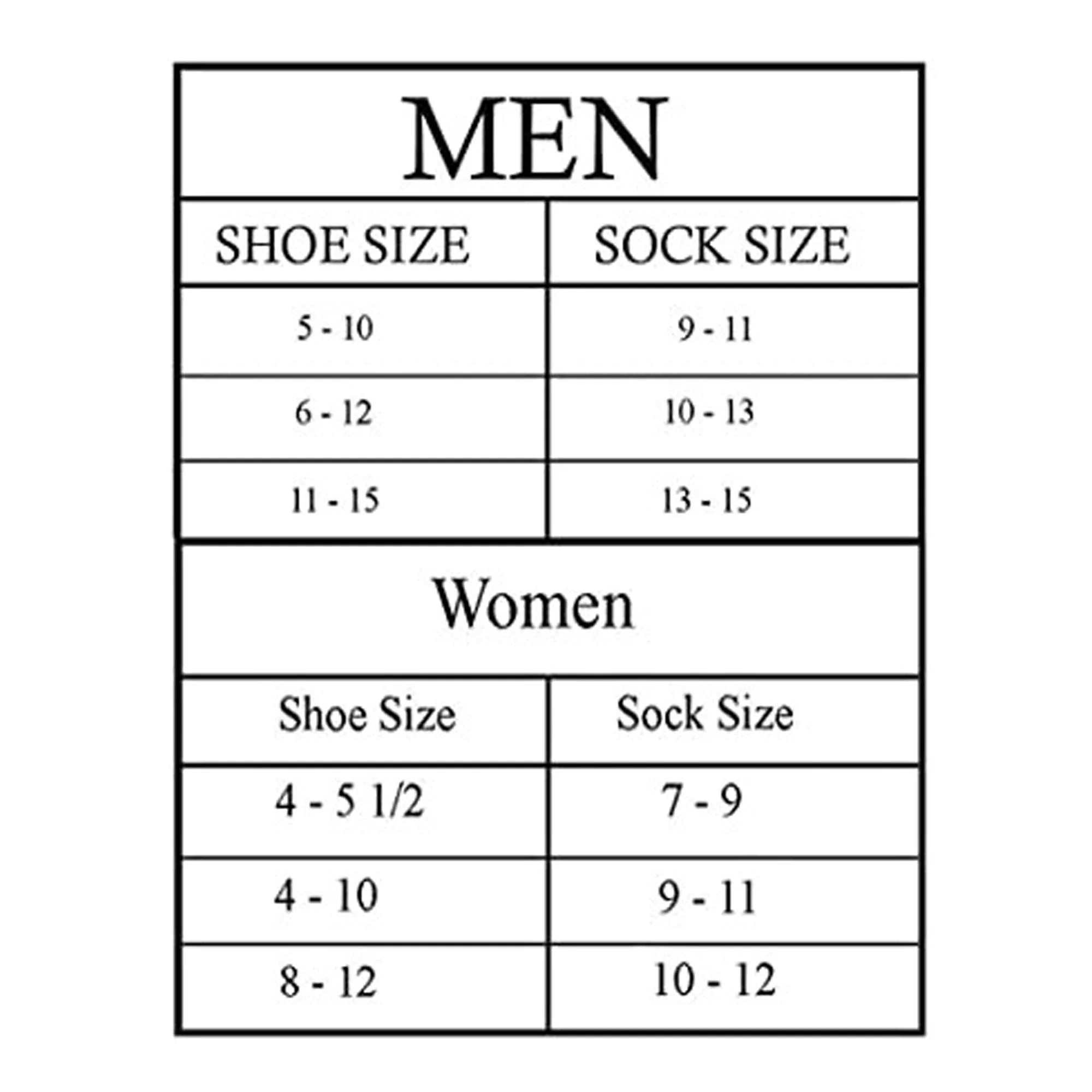 Size chart for women’s striped cotton socks showing shoe and sock sizes
