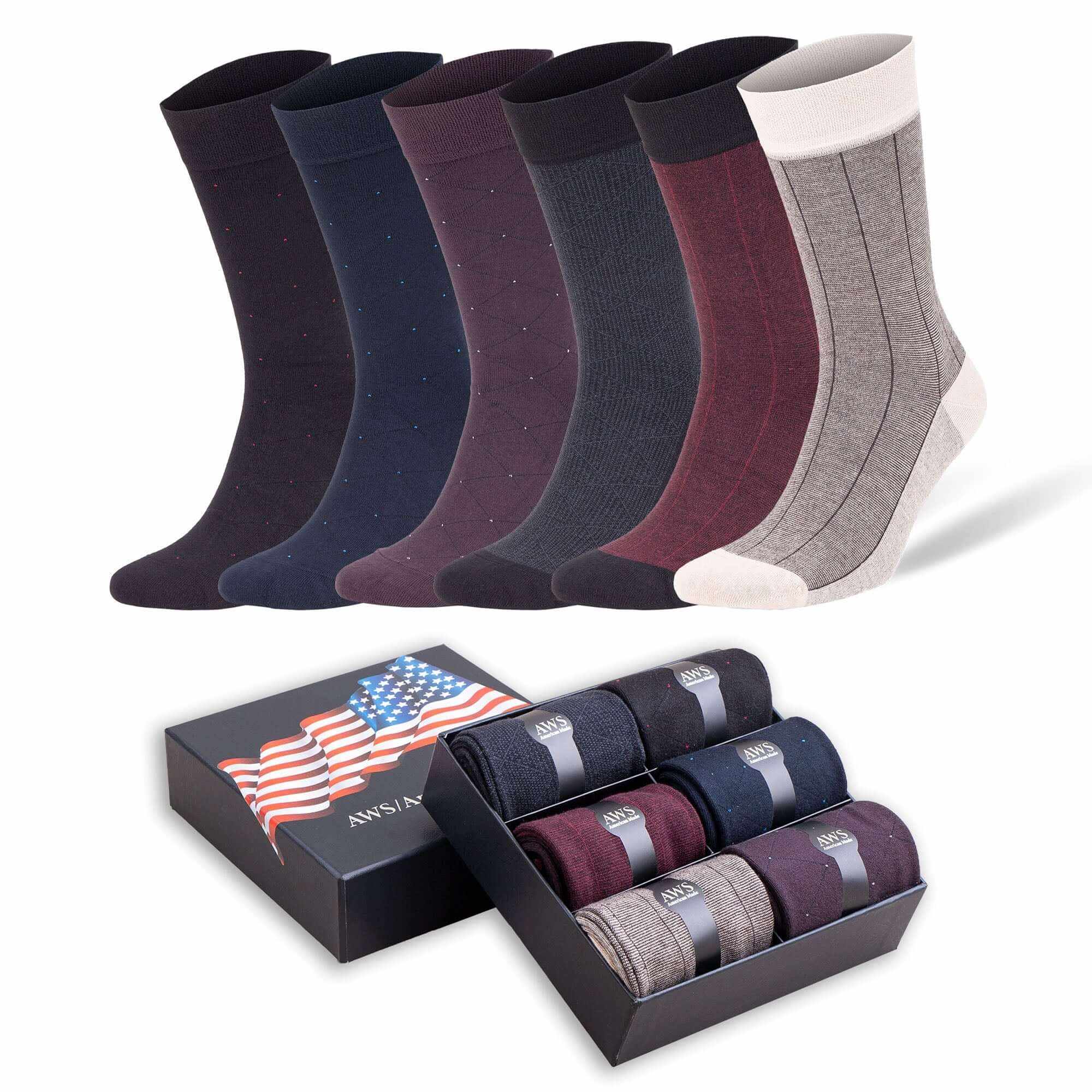 Men’s Bamboo Rayon Crew Socks breathable moisture-wicking thin crew socks six-pack in assorted colors with gift box