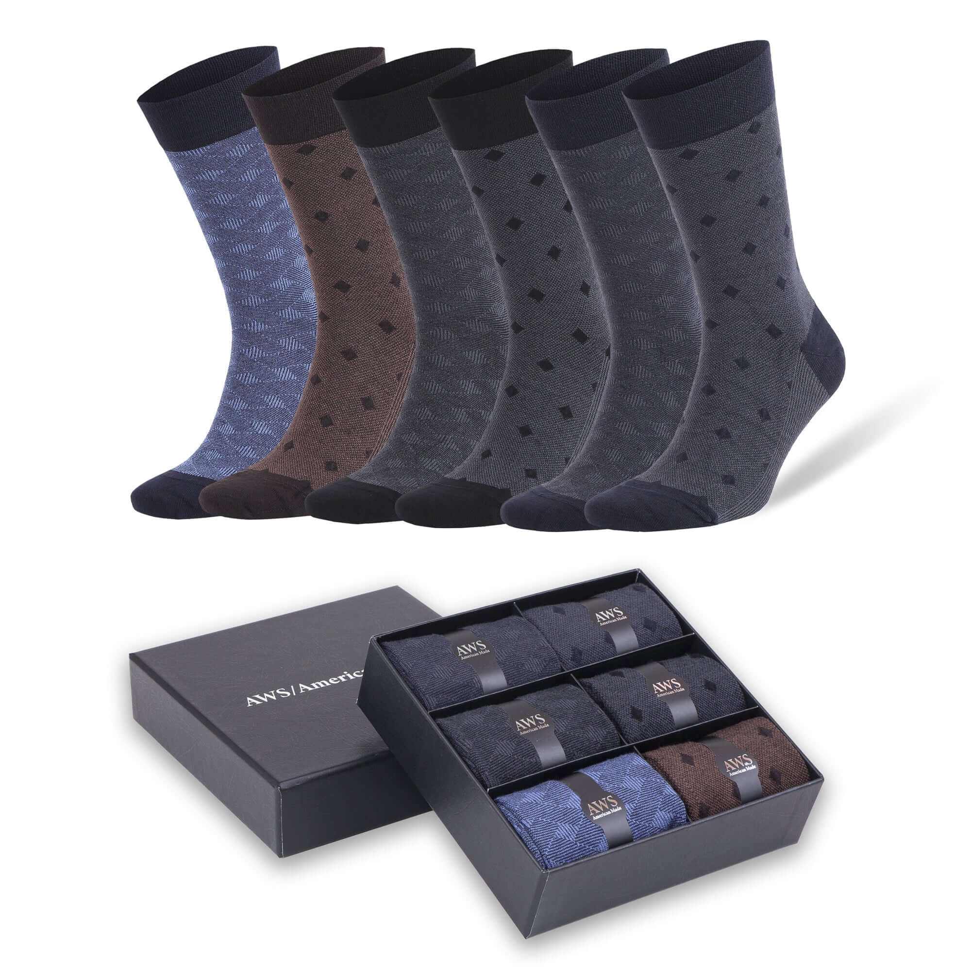 Set of men's breathable bamboo rayon crew socks in various colors with gift box packaging