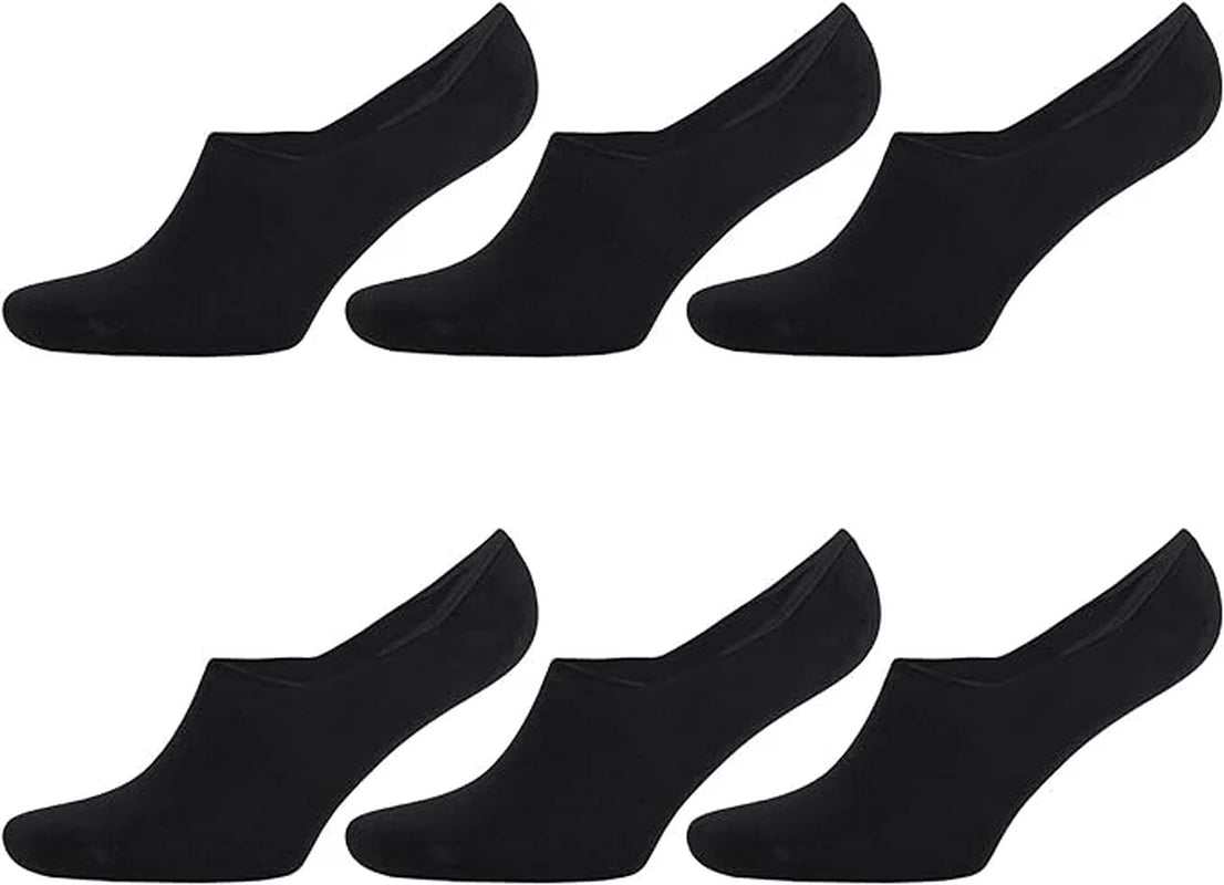 6 pairs of black men's bamboo no-show loafer socks, ultra-soft and moisture-wicking for comfortable wear.