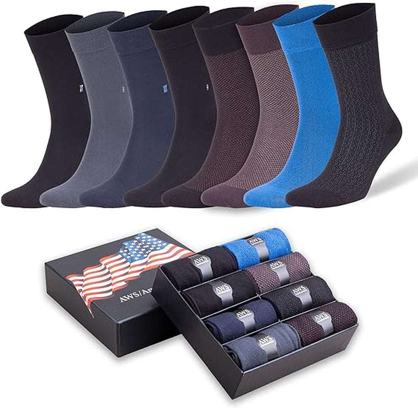 Men’S Bamboo Rayon Dress Socks 8 Pairs Assorted Colors Size 8-11.5 Soft Odor-Free Eco-Friendly