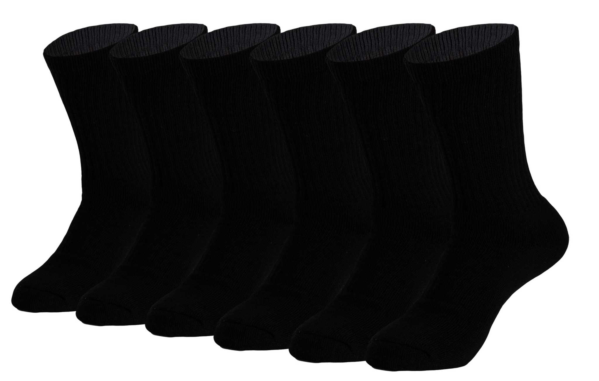 Men's cotton crew socks - 6 pairs in black, cushioned and breathable for all-day comfort.