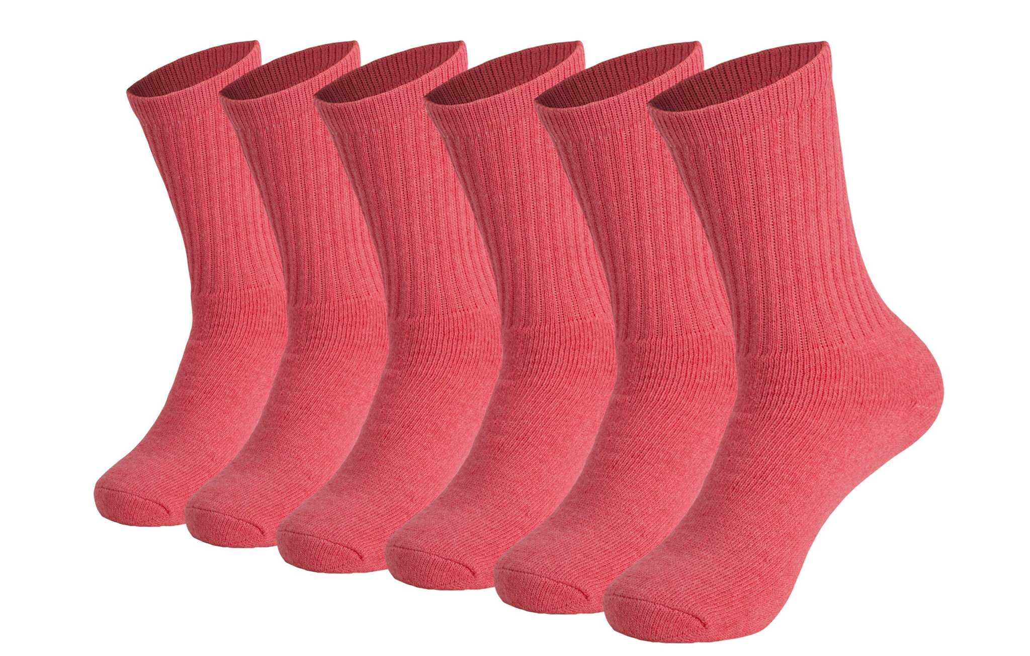 Men's cotton crew socks in pink, 6 pairs, featuring cushioned soles and a breathable design for comfort.