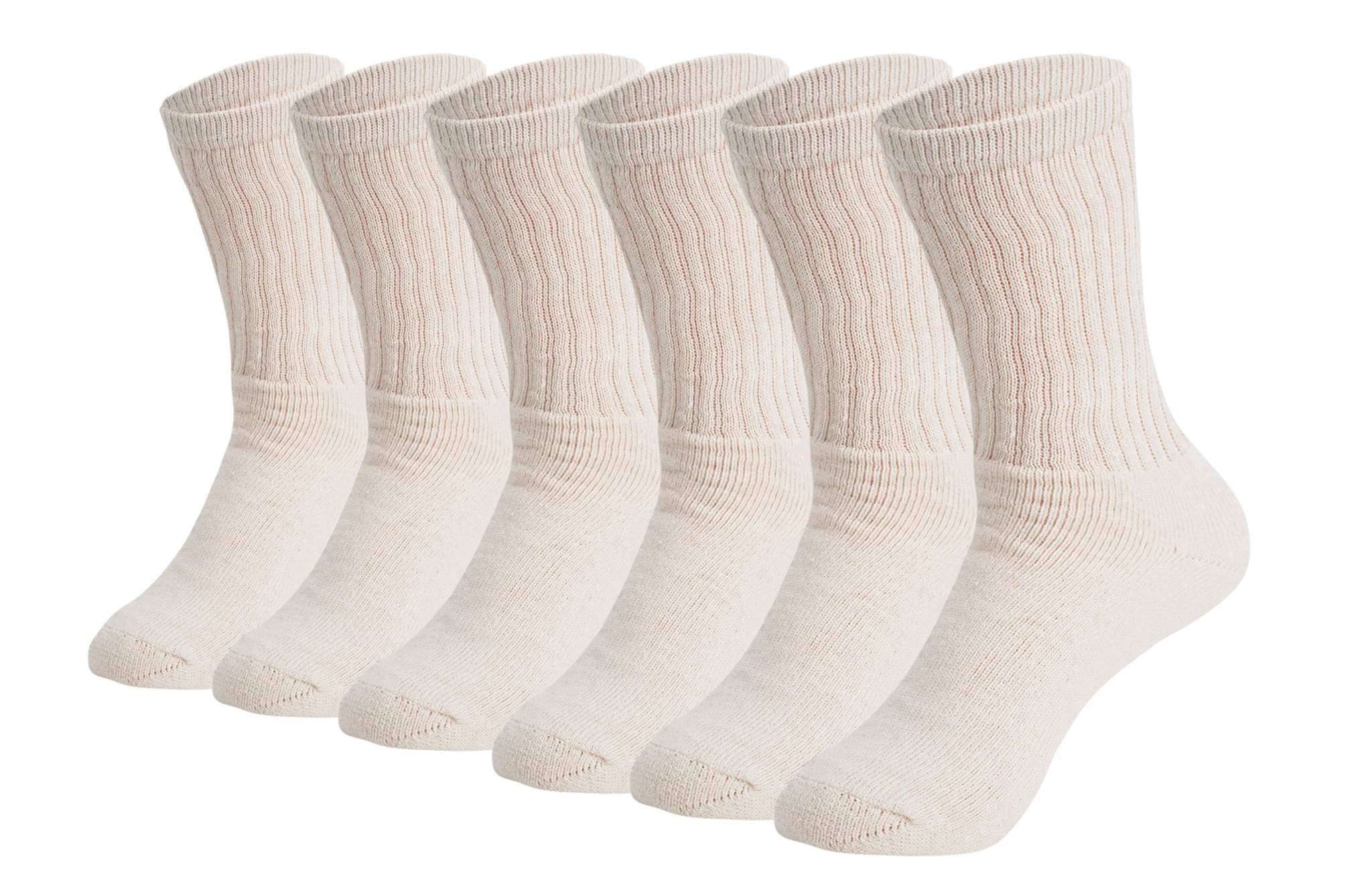 Men's cotton crew socks in a pack of six, featuring a cushioned sole and breathable design for comfort.