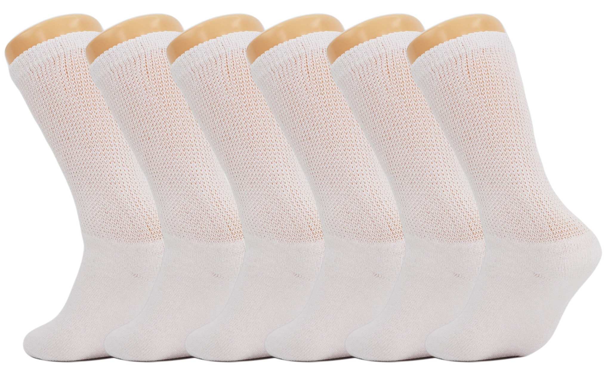 Six pairs of men's diabetic loose fit crew socks with cushioned sole and non-binding top for comfort and circulation support
