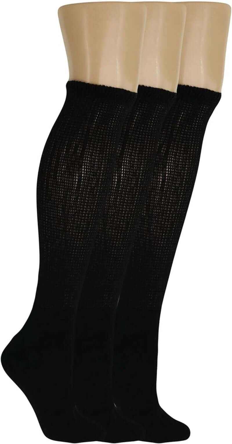 Men’s Diabetic Knee-High Socks 3 pairs black breathable non-binding over-the-calf support socks size 10–13