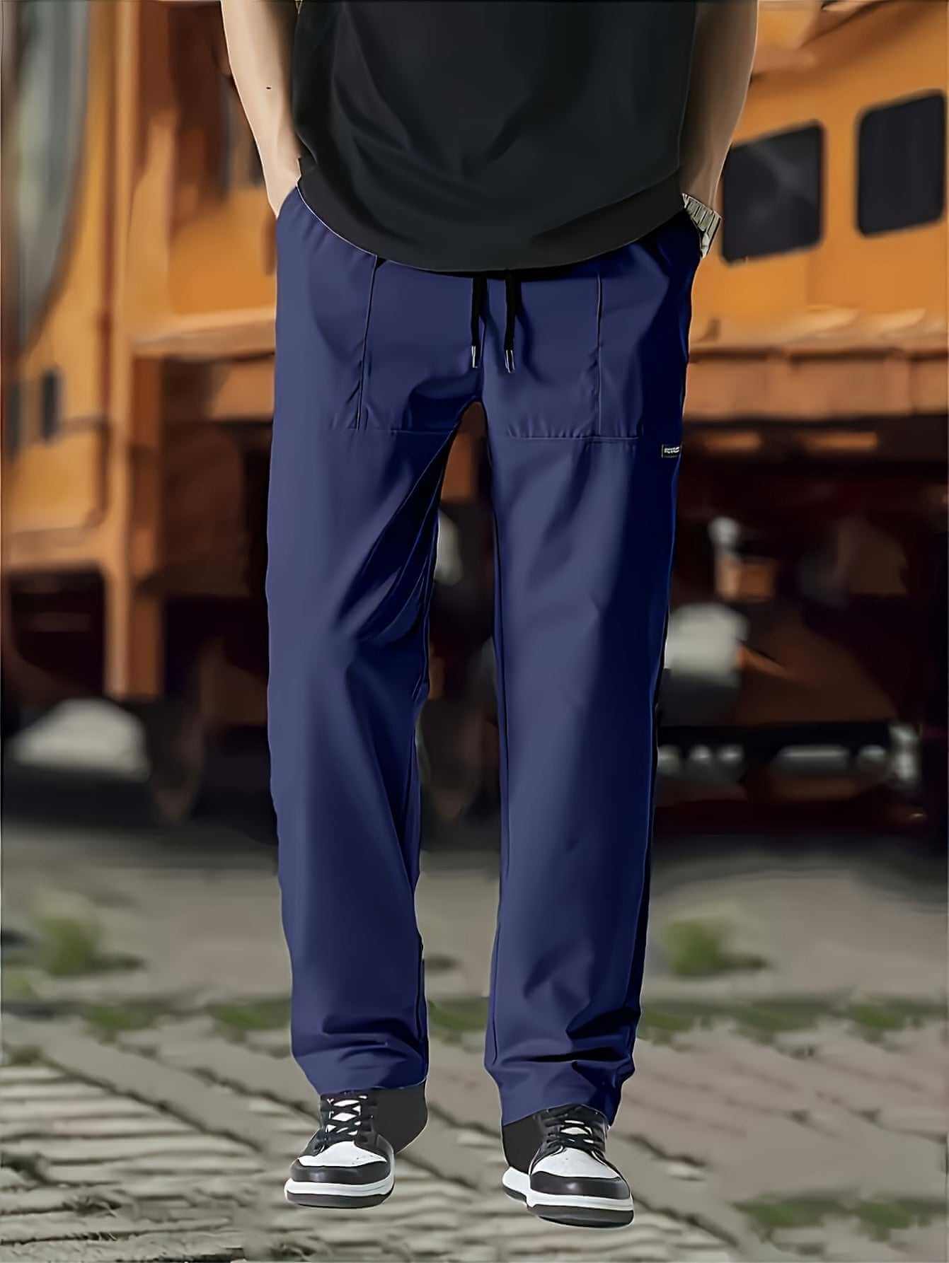 men's fashion sweatpants navy blue casual drawstring pants