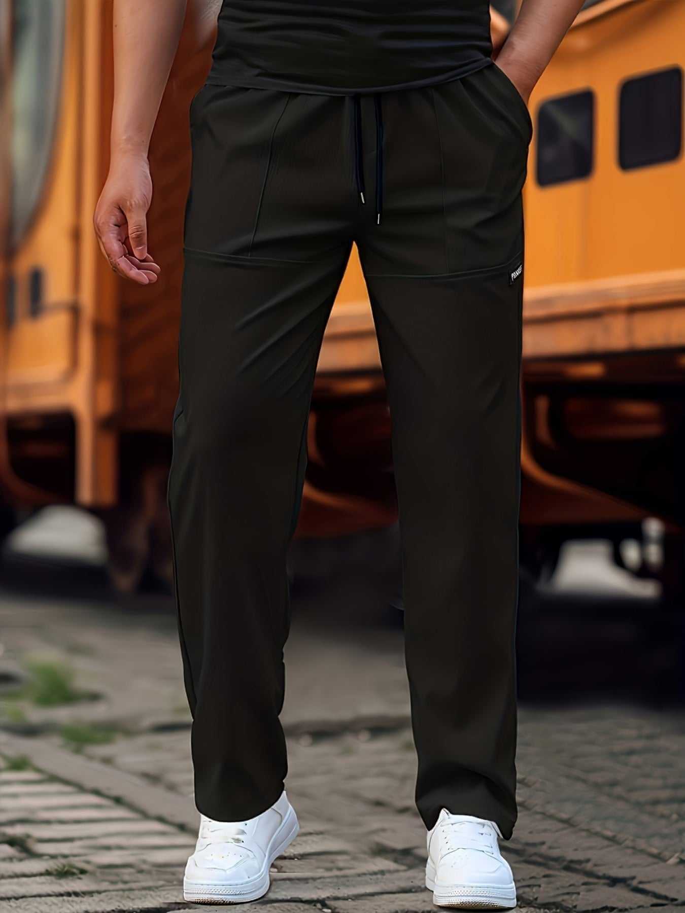 men's fashion sweatpants black slim fit casual style with drawstring waist