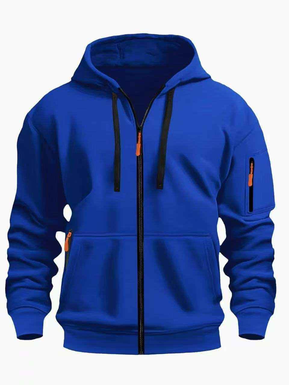 men's royal blue hooded sweatshirt cardigan with zipper and pockets