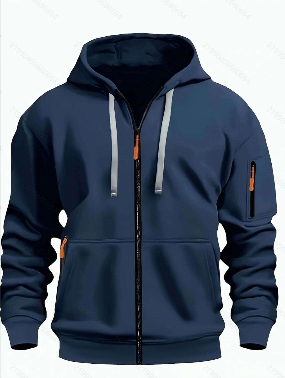 men's hooded sweatshirt cardigan in navy blue with zipper and pockets