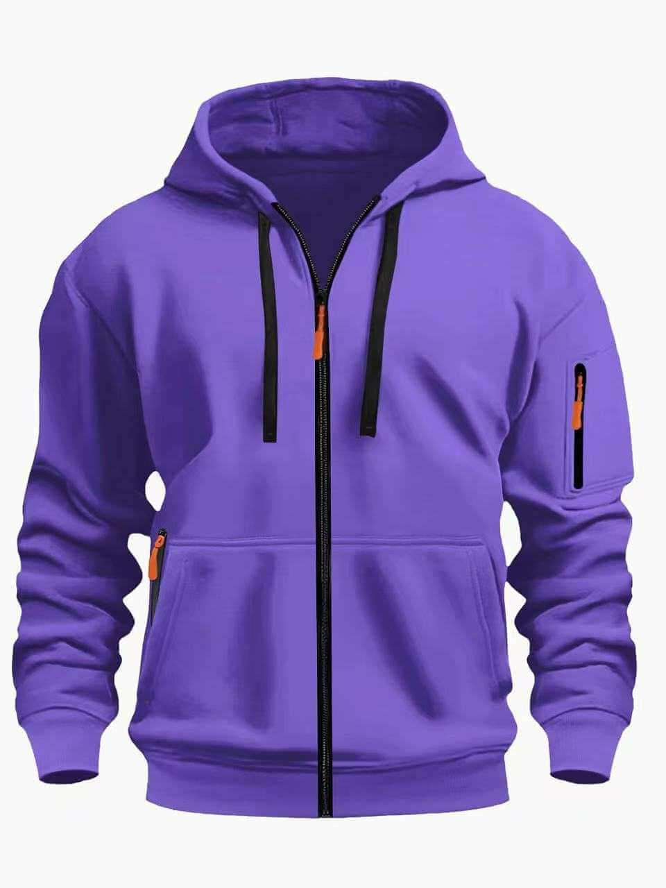 men's hooded sweatshirt cardigan in purple with zipper and pockets