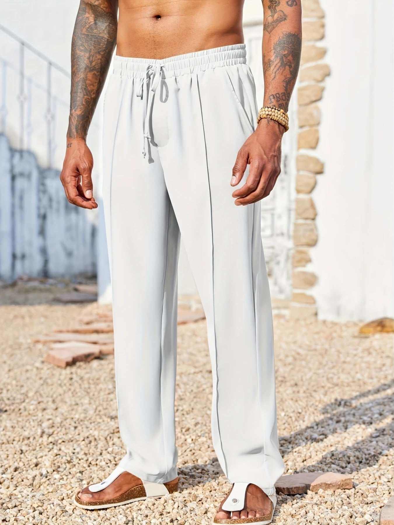 men's trendy casual pants white drawstring loose fit stylish outdoor wear