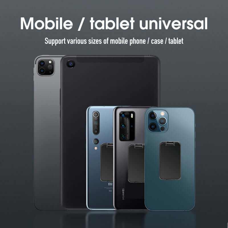 Universal mobile and tablet holder supporting various sizes of smartphones and tablets, displayed in a sleek arrangement.