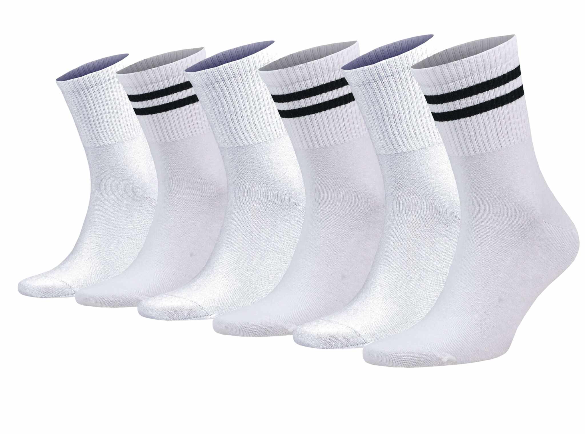 Set of moisture-wicking crew socks for men in white with black stripes, perfect for athletic and everyday wear.