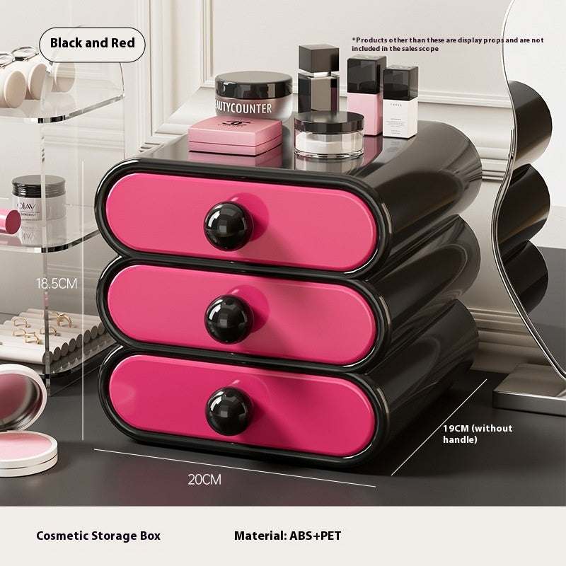 Multi-layer household beauty storage cabinet black pink cosmetic organizer with three drawers