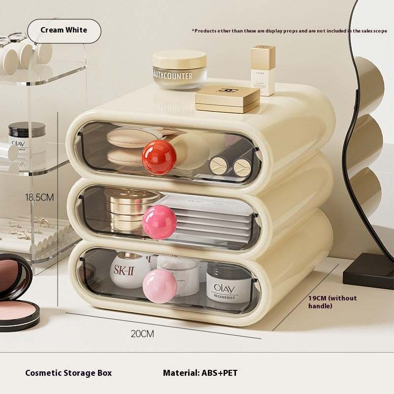 Multi-layer household beauty storage cabinet cream white plastic cosmetic organizer with three drawers