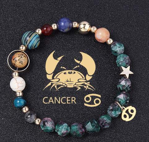 Natural stone twelve constellations bracelet featuring Cancer zodiac design with colorful beads and constellation charm