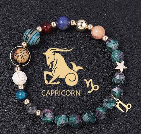 Capricorn natural stone twelve constellations bracelet with zodiac and star charm for women