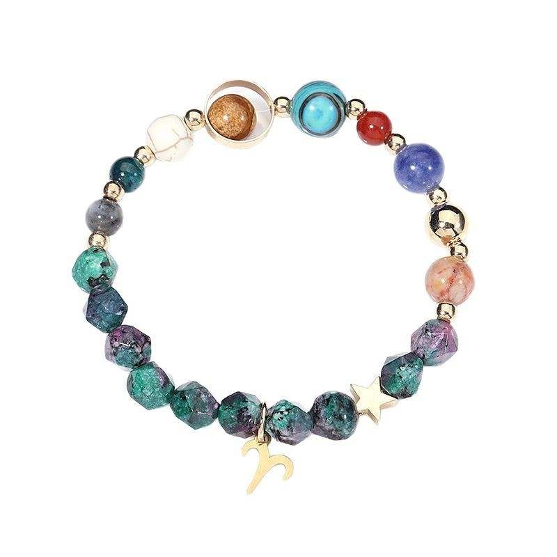Natural Stone Twelve Constellations Bracelet with colorful gemstone beads and zodiac charms for women