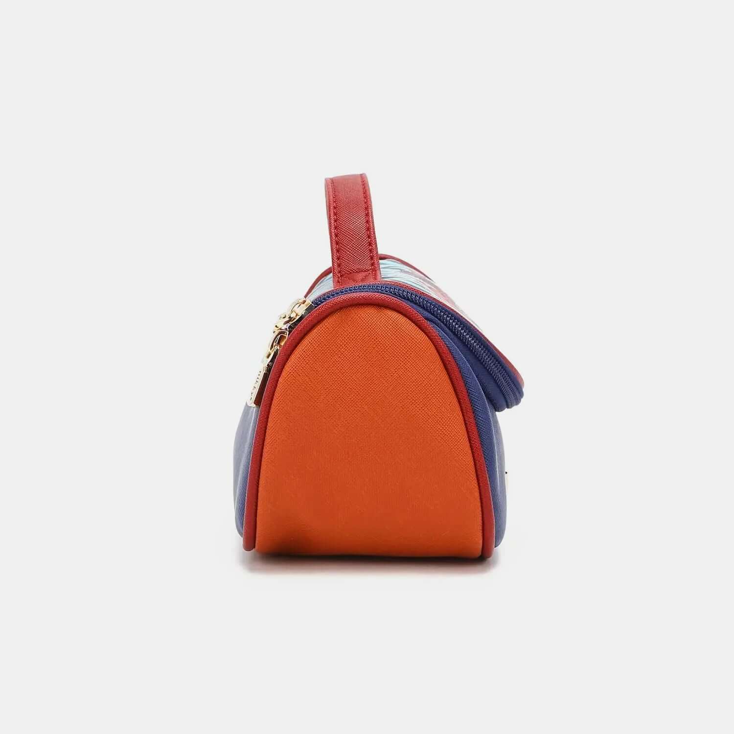 Nicole Lee USA Nikky Contrast colorful vegan leather makeup bag with zipper and top handle side view