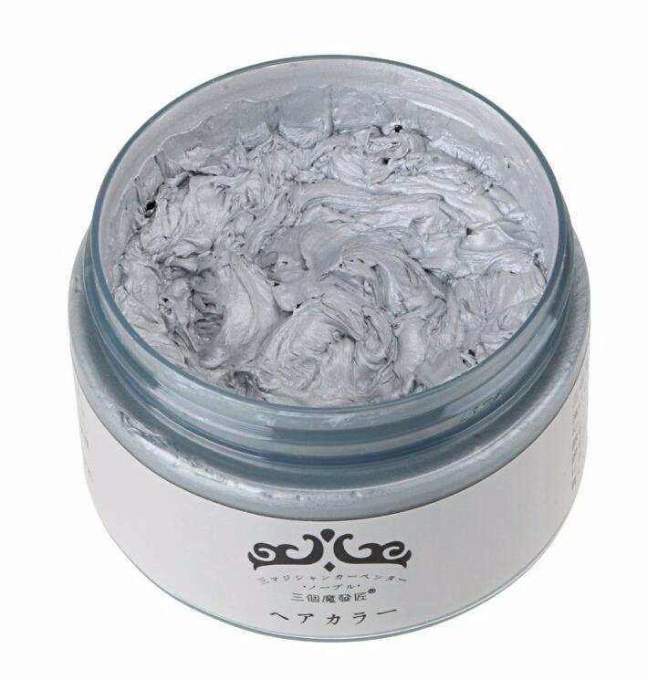 Jar of gray one-time hair color wax for temporary hair dyeing