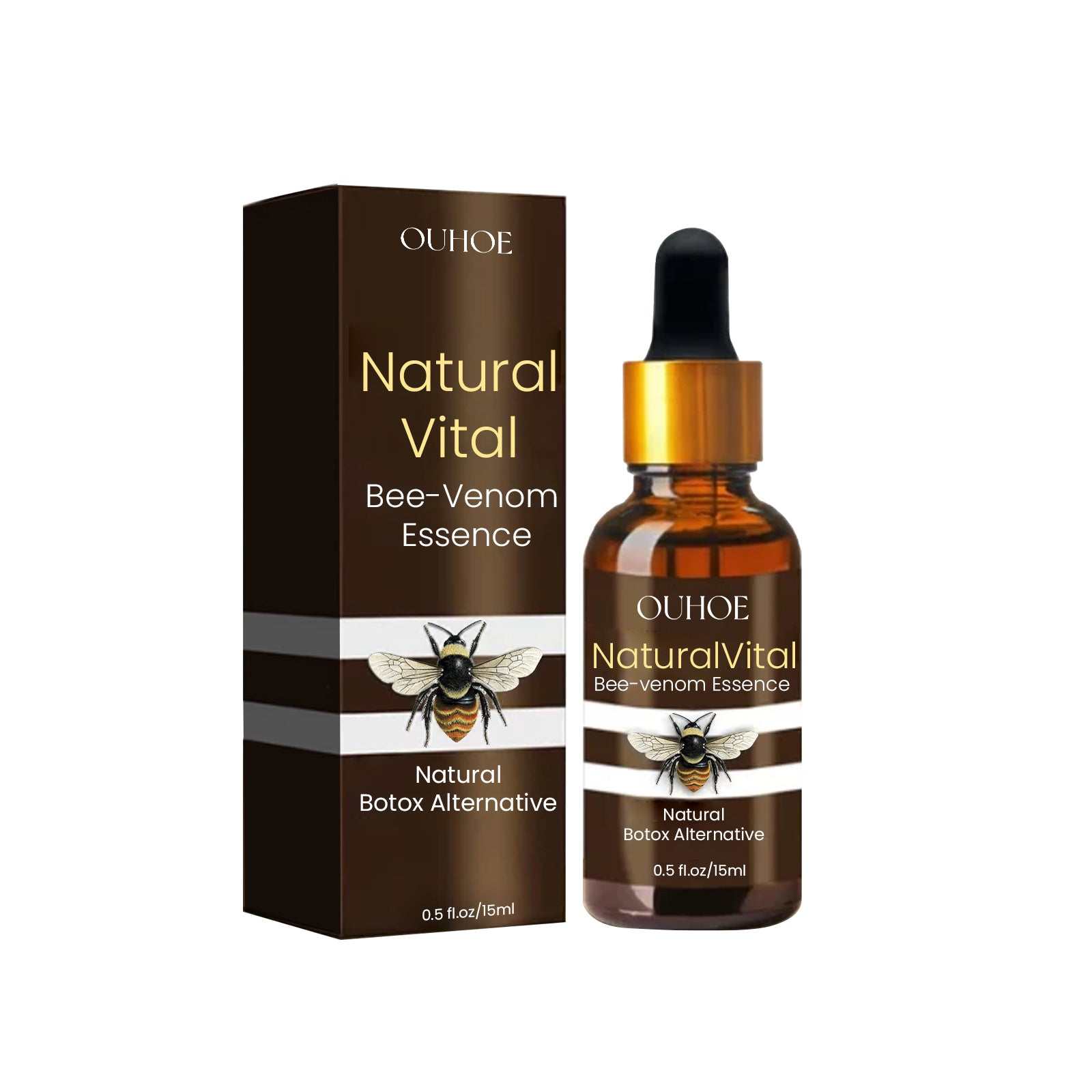 OUHOE Facial Natural Vital Bee-Venom Essence anti-wrinkle serum with natural botox alternative in amber dropper bottle and box