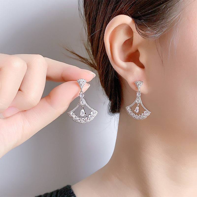 Palace vintage water drop 5A zircon scallop copper earrings electroplated design female jewelry