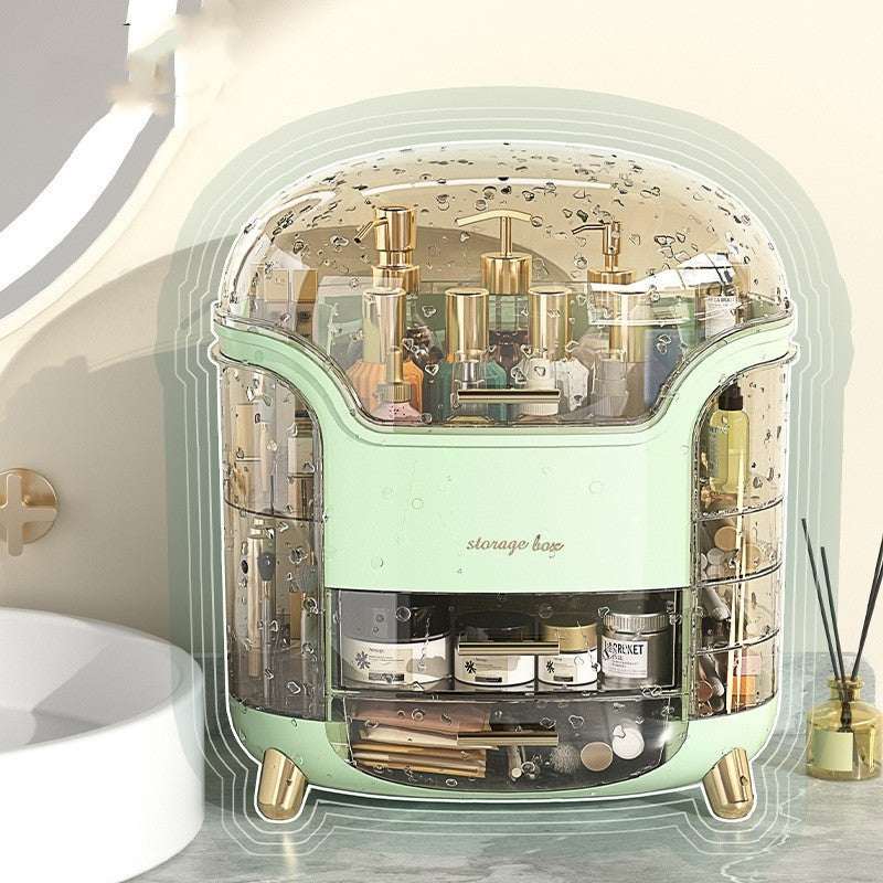 Premium Sense desktop cosmetic storage organizer in light fir green with multiple compartments for skincare, lipstick, and makeup.