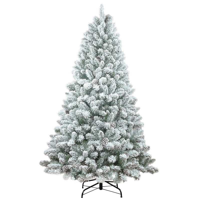 pvc flocked christmas tree with flocked branches and a sturdy base, perfect for holiday decor.