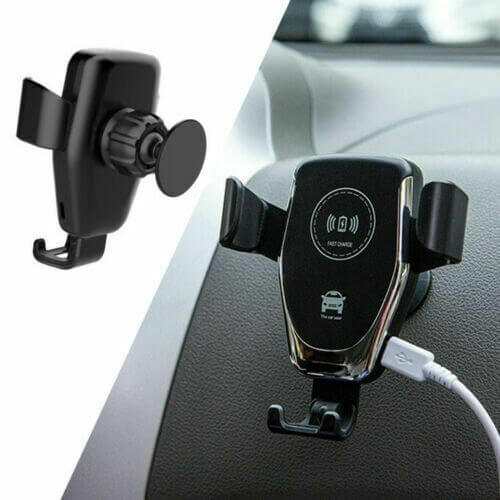 10W QI wireless fast car charger mount holder with automatic clamping and adjustable bracket for mobile phones.