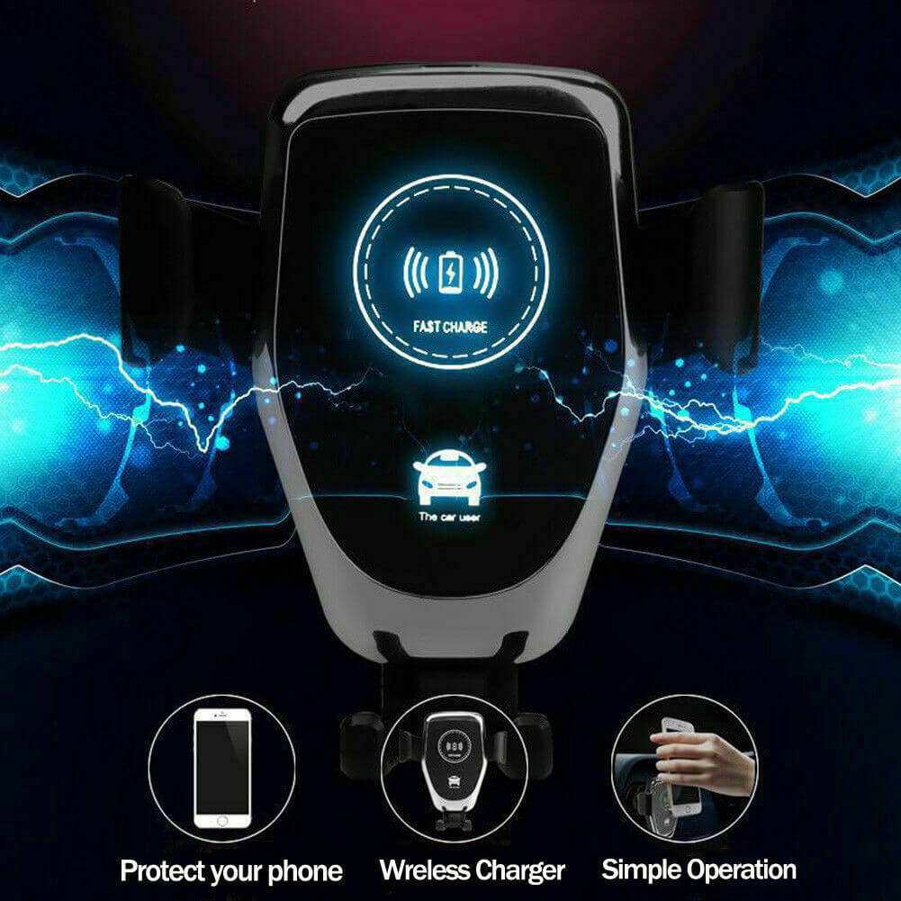 10W QI wireless fast car charger mount with automatic clamping and fast charge indicator.
