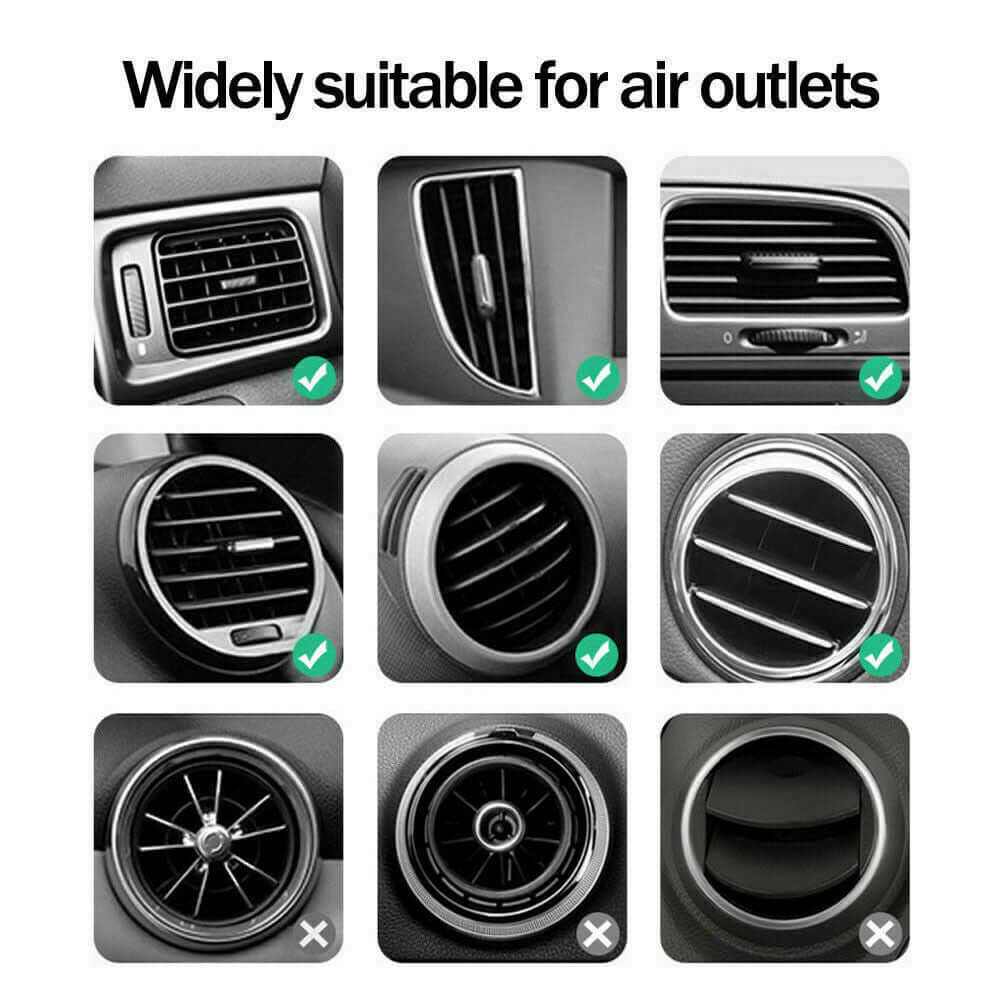 Image showing various car air outlet styles, highlighting compatibility for a car charger mount.