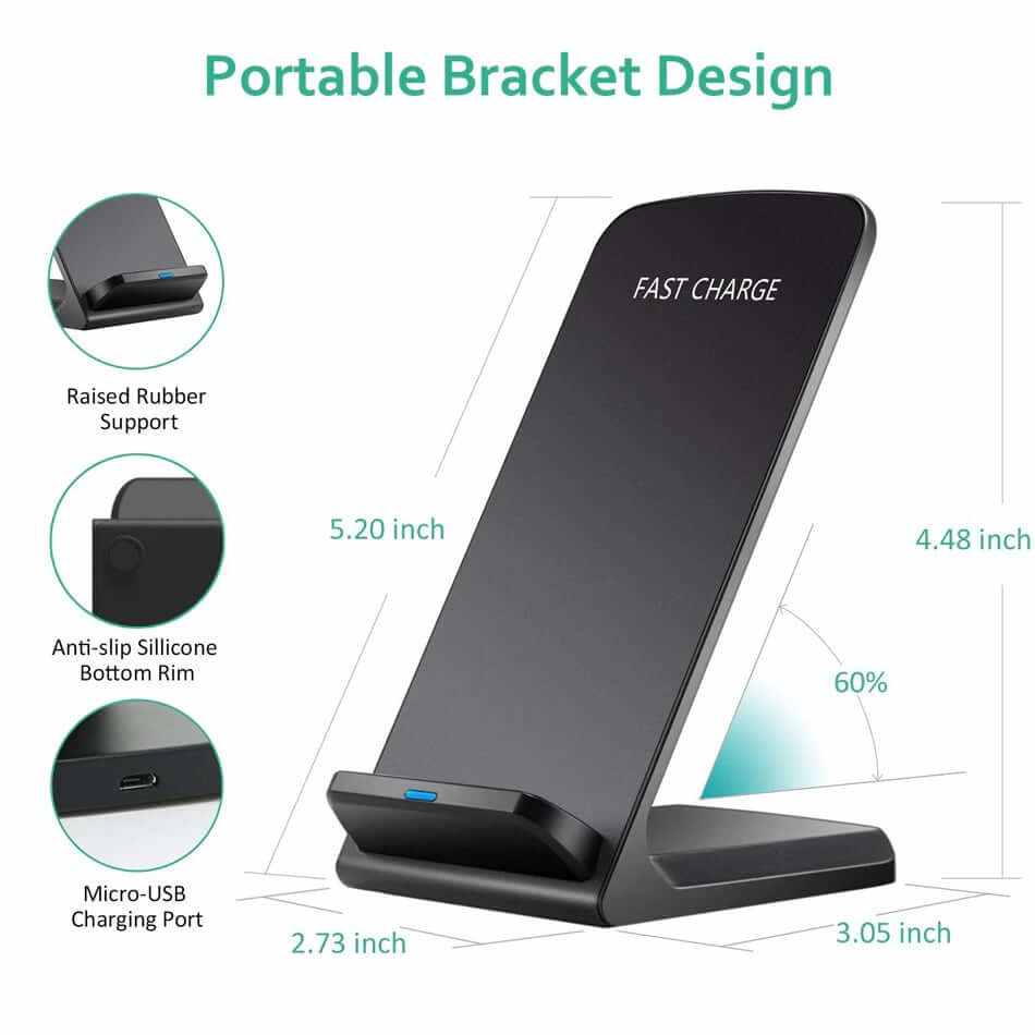 Qi Wireless Fast Charger Dock with Portable Design, Anti-slip Base, and Micro-USB Port for Galaxy Phones