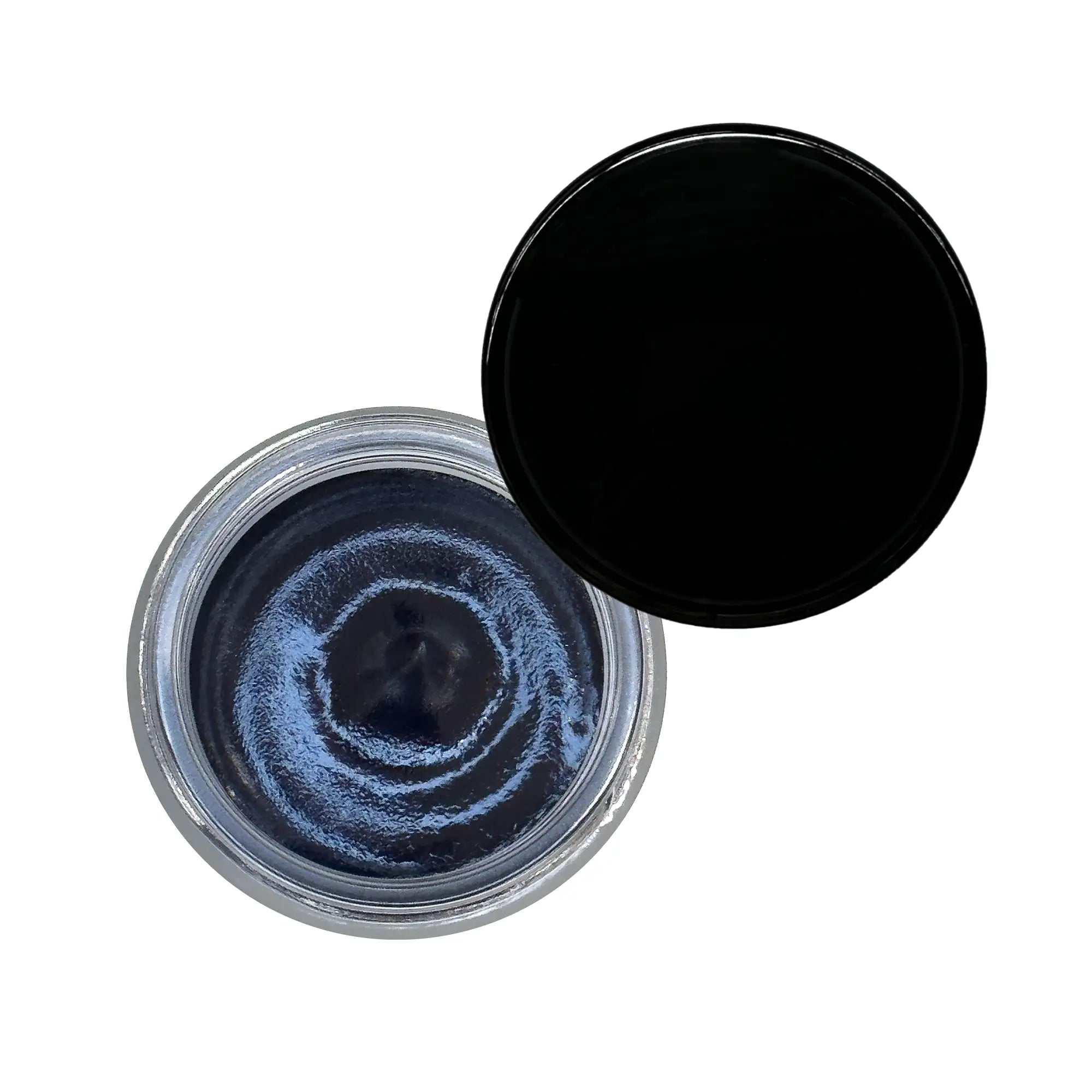 Radiance Boosting Glow Face Mask in a clear jar showing deep-blue creamy texture with black lid.
