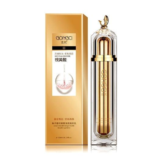 Alcohol Retinol Caviar skin care serum bottle with gold packaging for moisturizing and exfoliating