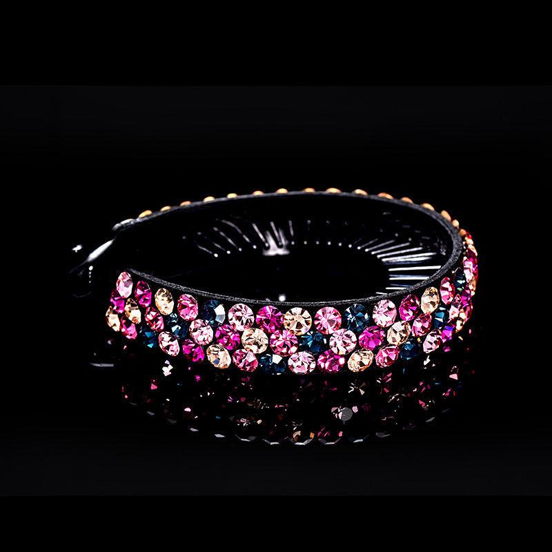 black rhinestones hair claw with pink and clear crystals