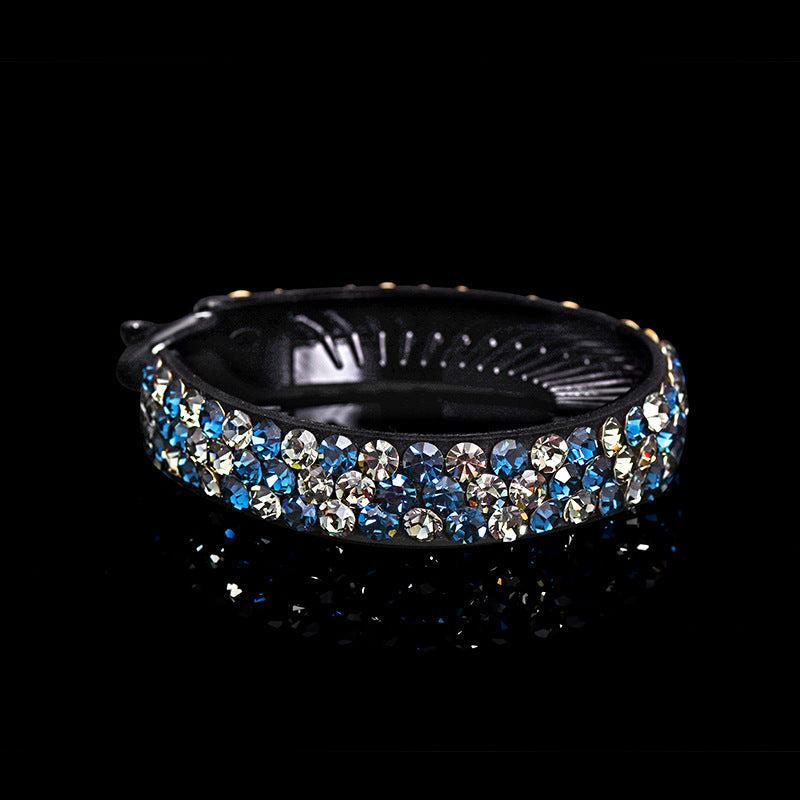 Black rhinestones hair claw with blue and clear crystals, sparkly hair accessory