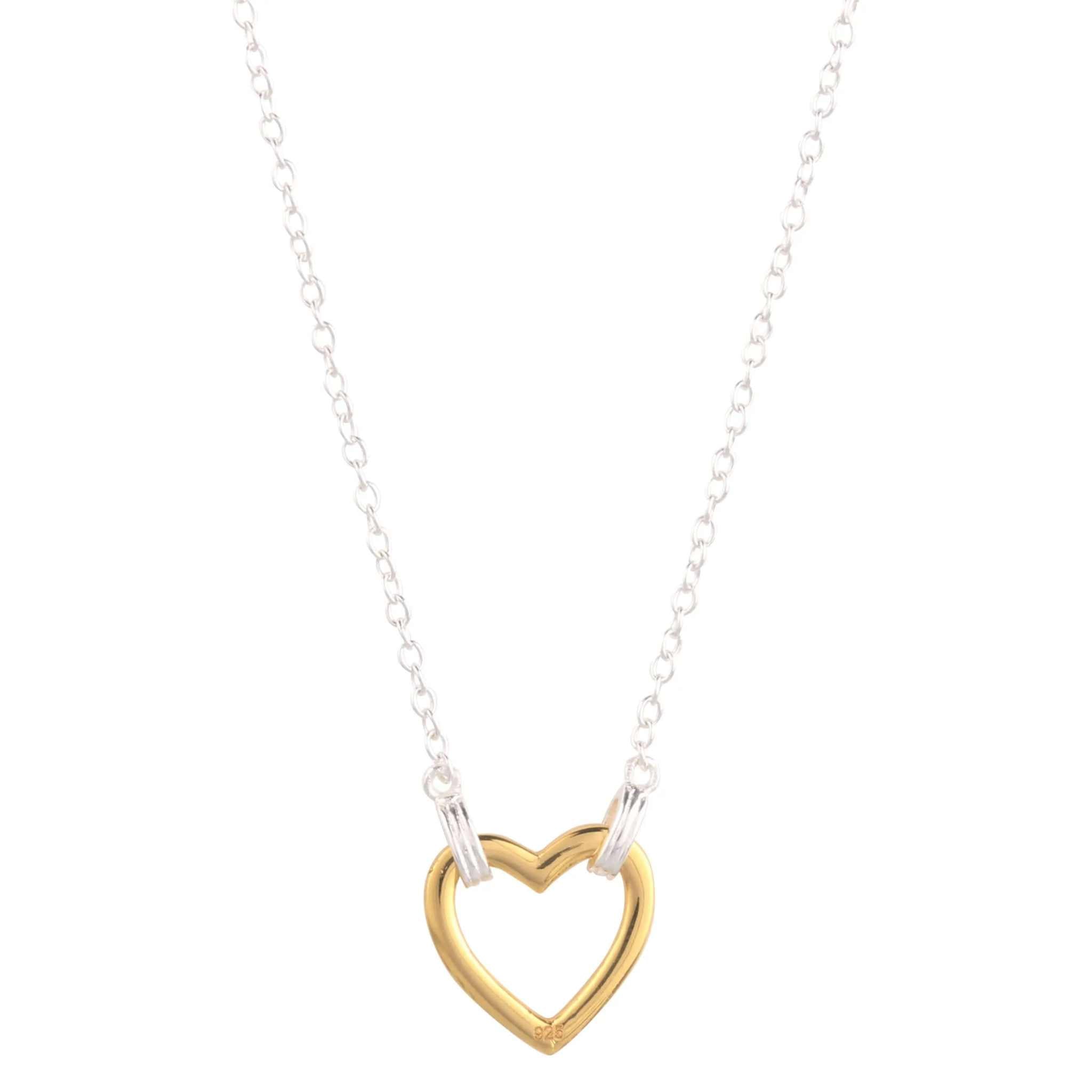 Romantic dainty 18K gold plated heart necklace on a silver chain, perfect for everyday elegance.
