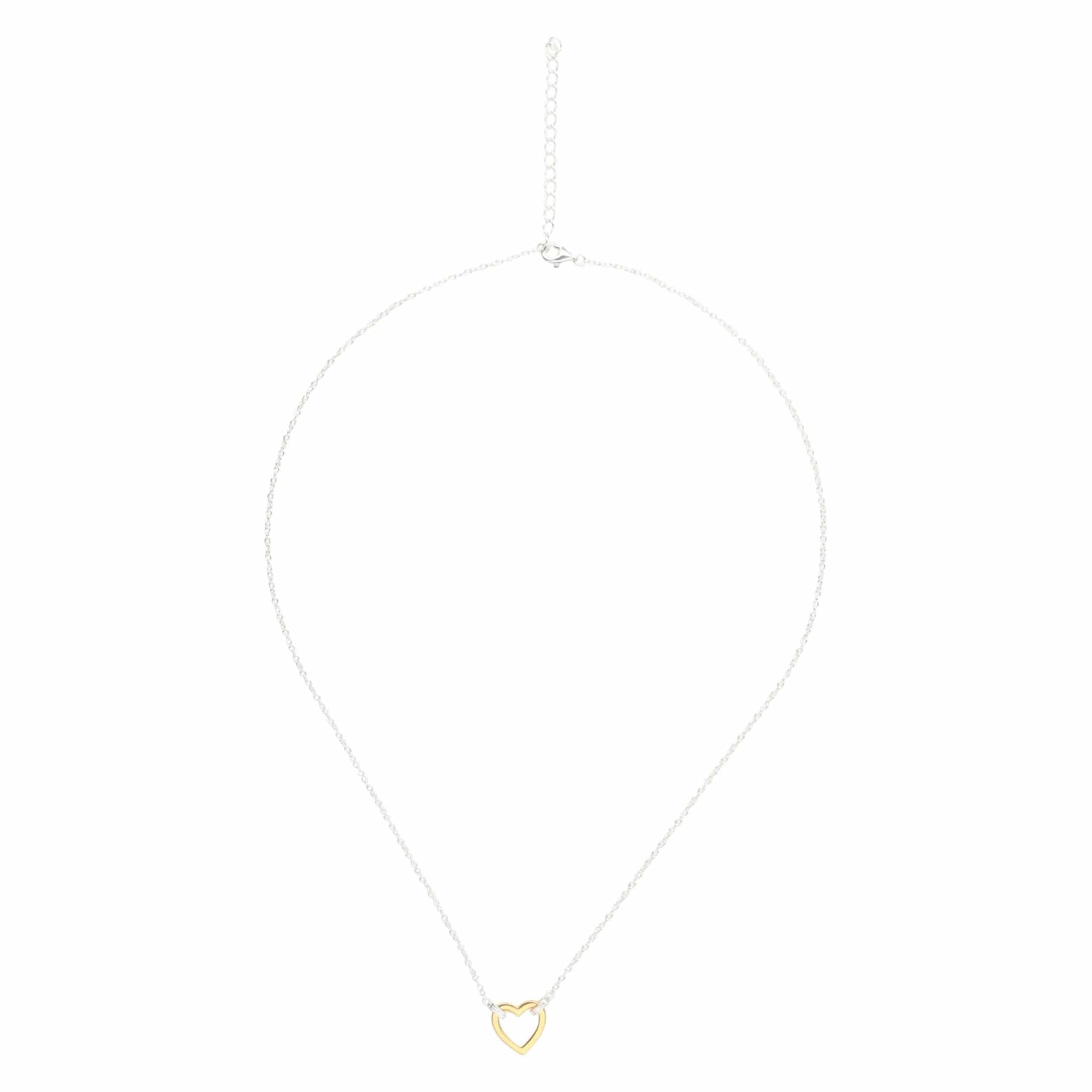 Elegant 18K gold-plated heart pendant necklace on a silver chain, perfect for everyday wear.