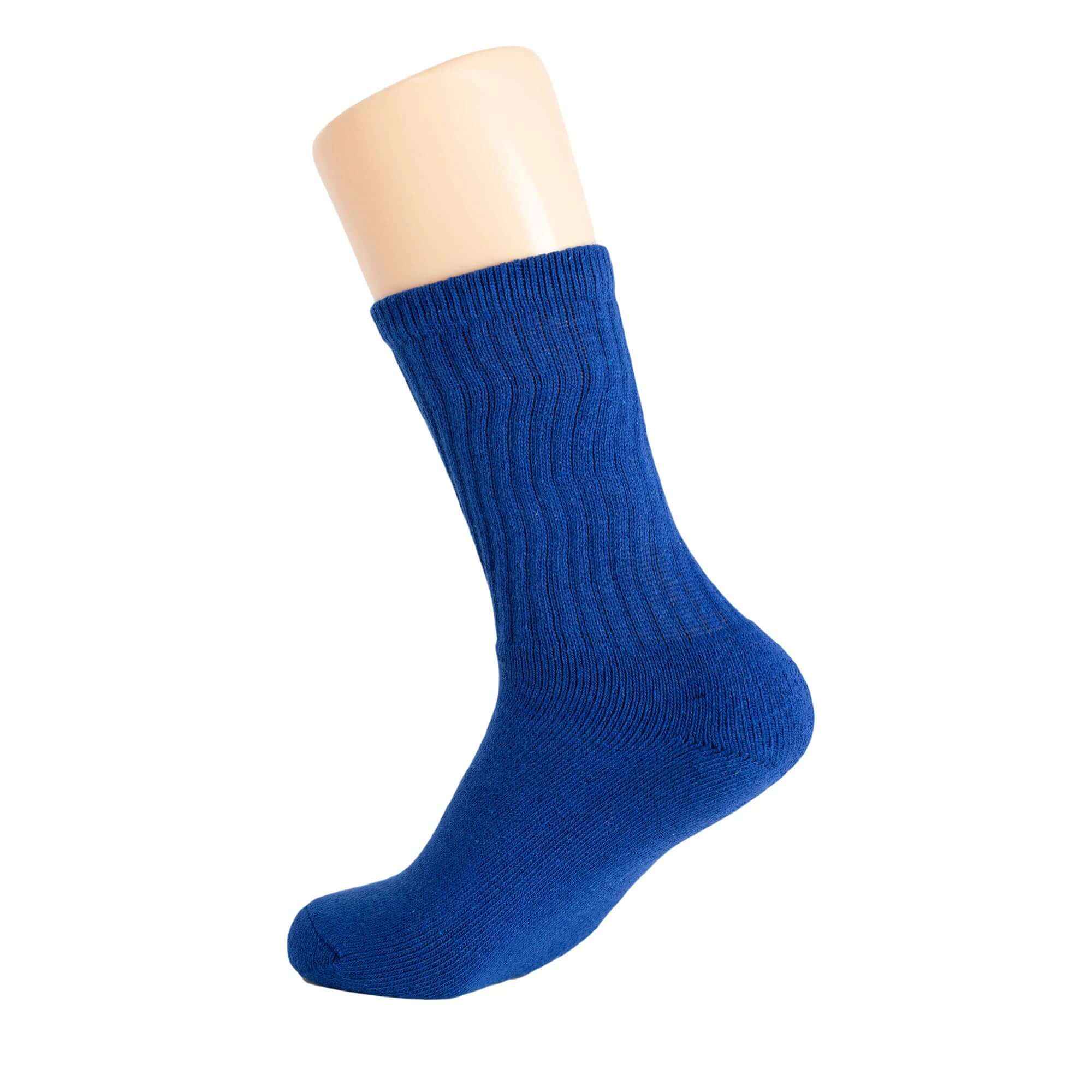 Royal Blue Cotton Women’s Crew Sock displayed on mannequin, showcasing comfort and breathability in a stylish design.