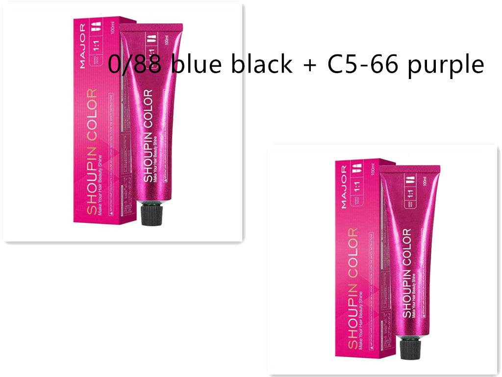 Ammonia-free formula natural hair dye cream in blue black and purple color combination with pink packaging