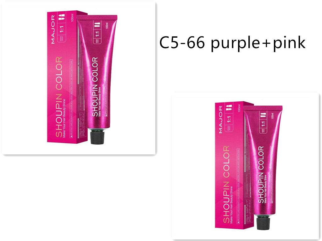Ammonia-free formula natural hair dye in C5-66 purple and pink shades with tube and box packaging