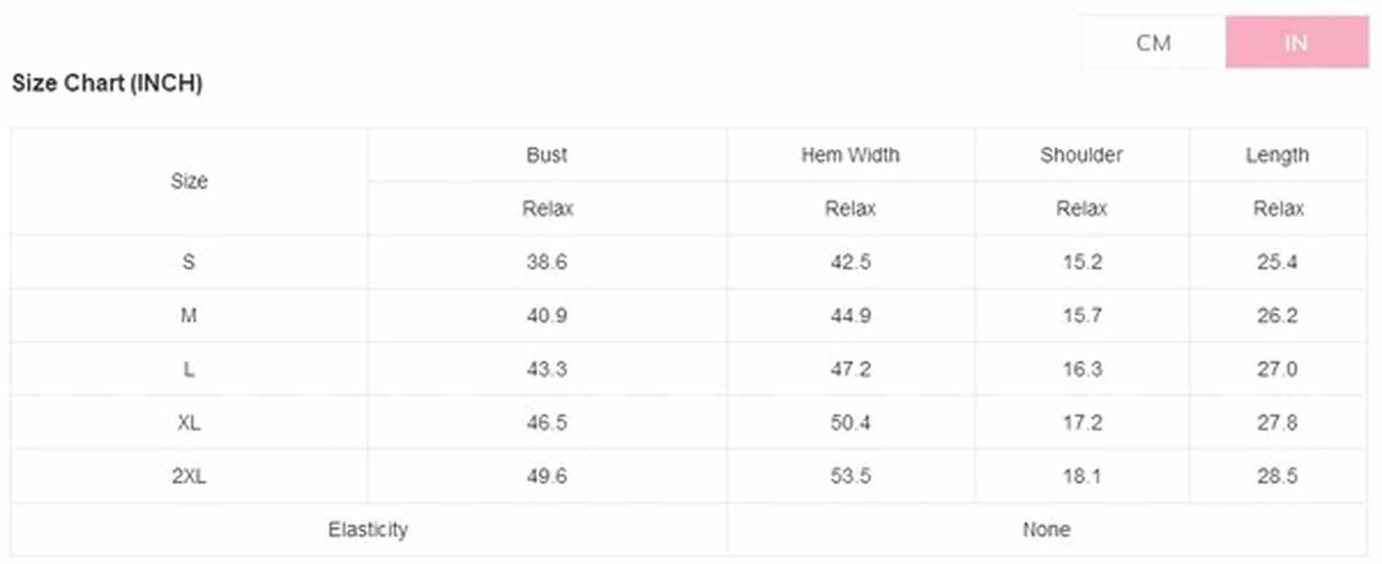 Size chart for Sky Blue Plush Collared Quilted Zipped Puffer Vest with measurements in inches for different sizes.