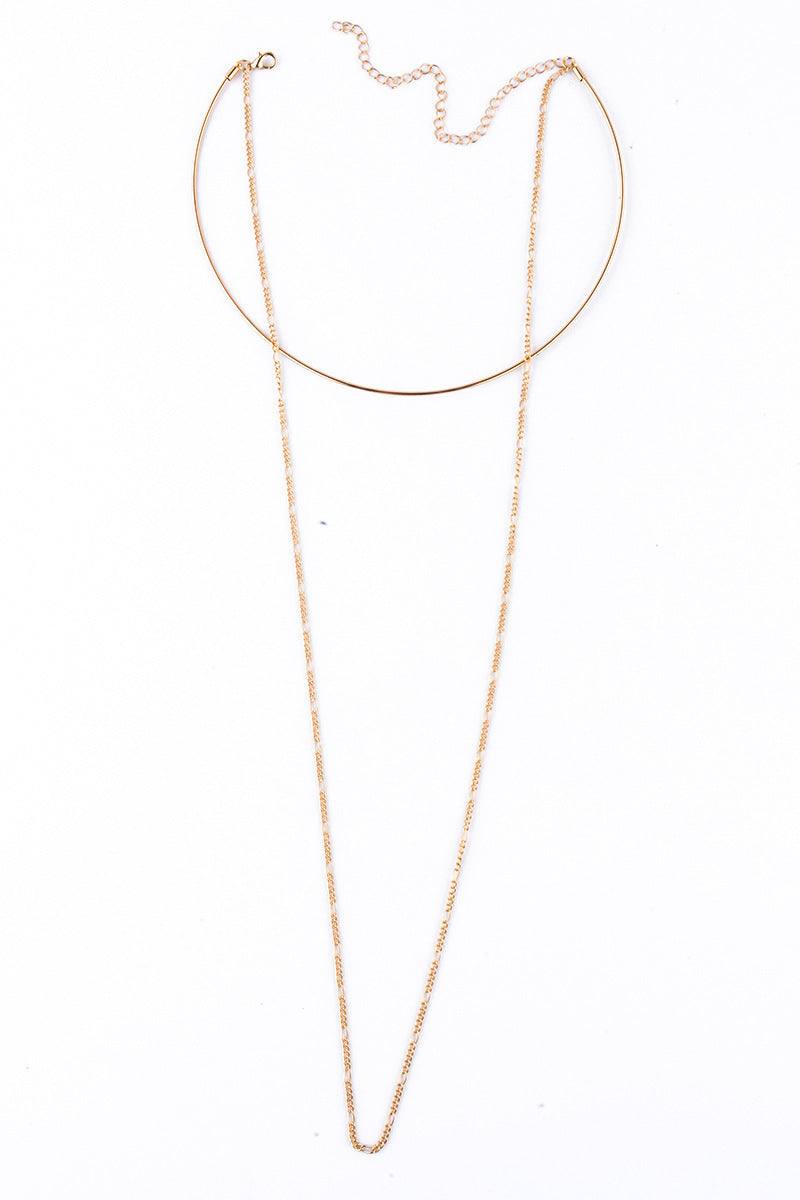 Sleek minimalist smooth gold metal collar necklace for women